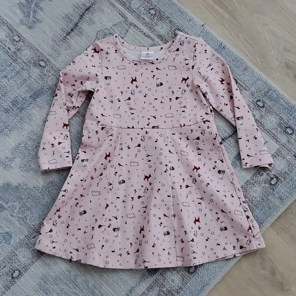 Hanna Andersson Girl Long Sleeve Skater Dress Woodland Animals Sz90/3T